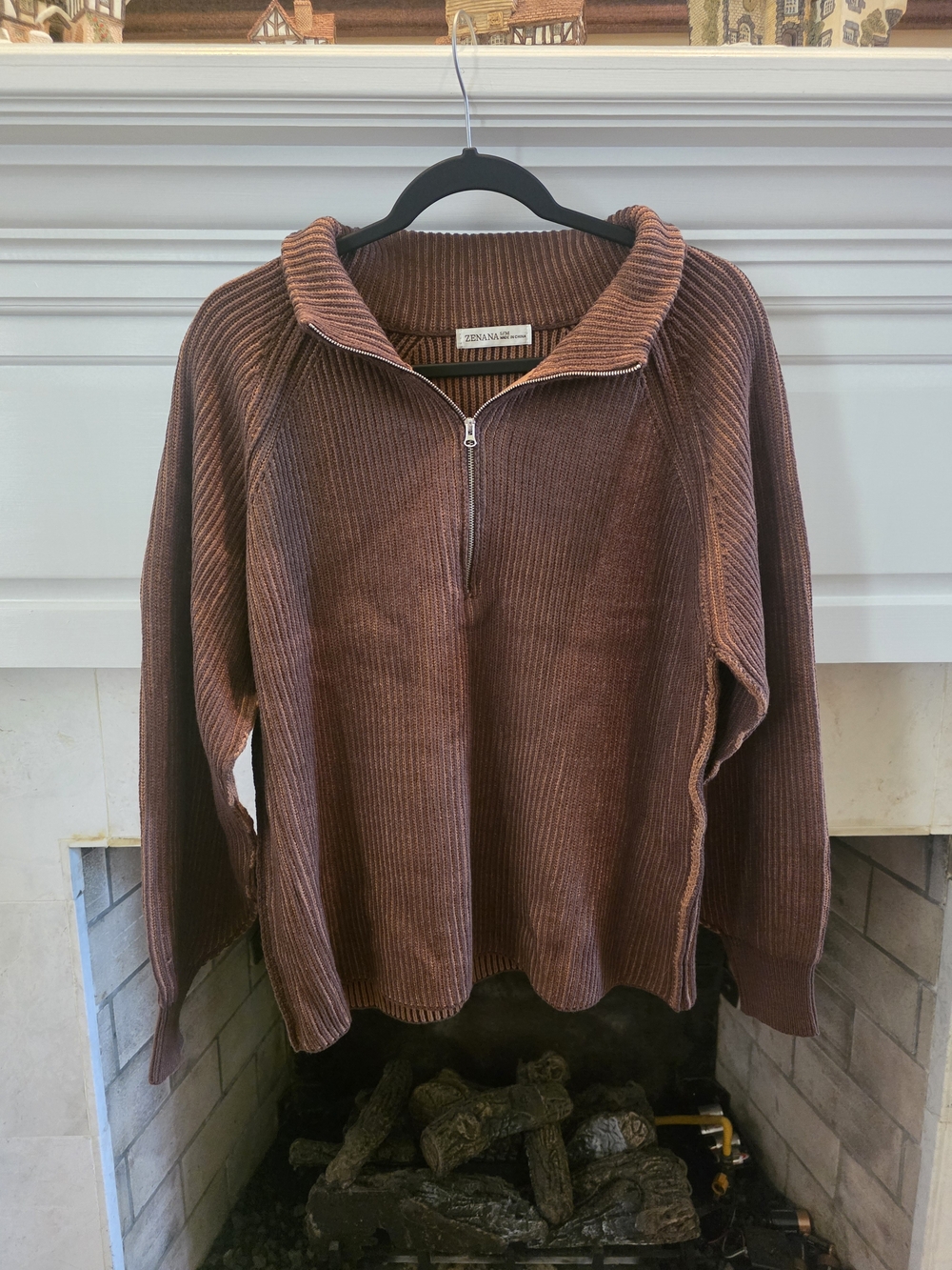 Zenana Outfitters Chocolate Brown Ribbed Half-Zip Turtleneck Sweater